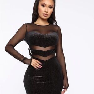 Fashion Nova Black Mesh Glitter Dress